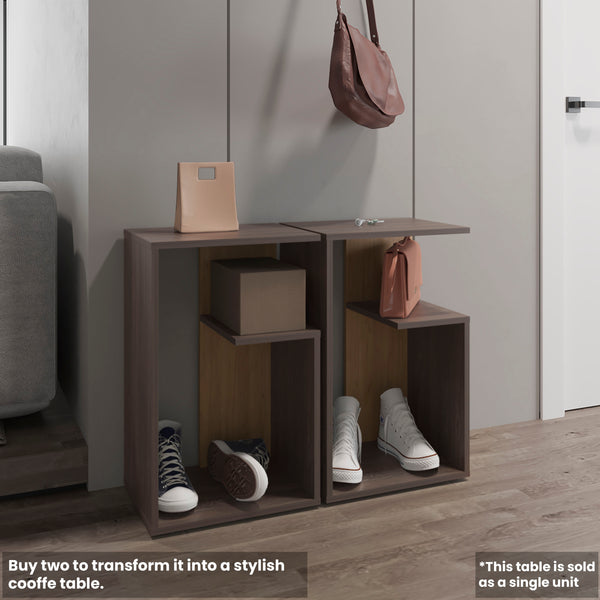 English Elm Side Table Sallis - Compact Macadamia Engineered Wood End Table with Open Shelf, Portable Design Brown B092P309189