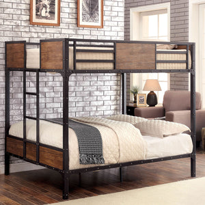 English Elm Industrial Bunk Bed Twin Over Twin Metal Pipe Frame with Built-In Ladder, Guard Rails, Rustic Accent Black 76 L x 58 W x 6 H B2741P353077