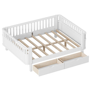 English Elm Twin Kids Platform Bed Solid Pine White Finish with Storage Drawers and Safety Rails White W2593P409116