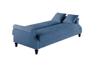 English Elm Adjustable Sofa Bed with Hidden Under-Seat Storage, Button-Tufted Comfort & Rolled Arm Elegance Blue 72 L x 43 W x 13 H B089P240494