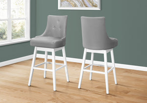 English Elm Bar Stool with 360° Swivel Set of 2 — Padded Tufted Back, Thick Cushions, Solid Wood Legs, Footrest Grey 28 L x 22 W x 22 H B2710P218858