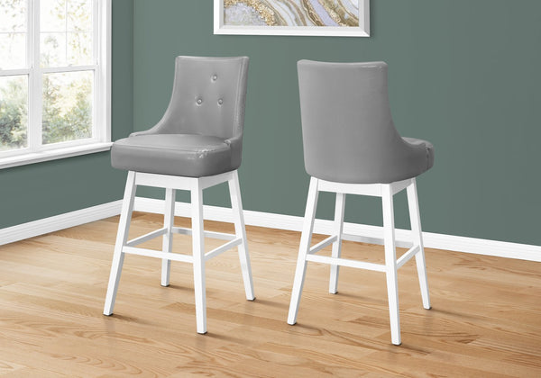 English Elm Bar Stool with 360° Swivel Set of 2 — Padded Tufted Back, Thick Cushions, Solid Wood Legs, Footrest Grey 28 L x 22 W x 22 H B2710P218858