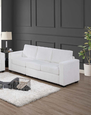 English Elm Classic Comfort 2pc Sofa Set with Chenille Upholstery, Pocket Coil Support, Rolled Arms & Exposed Feet Milk White 38 L x 26 W x 53 H B011S01745