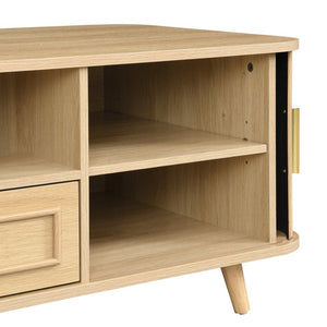 English Elm Modern Mid-century Coffee Table Tambour Doors Open Shelves Warm Wood Living Room Natural N770P333551N