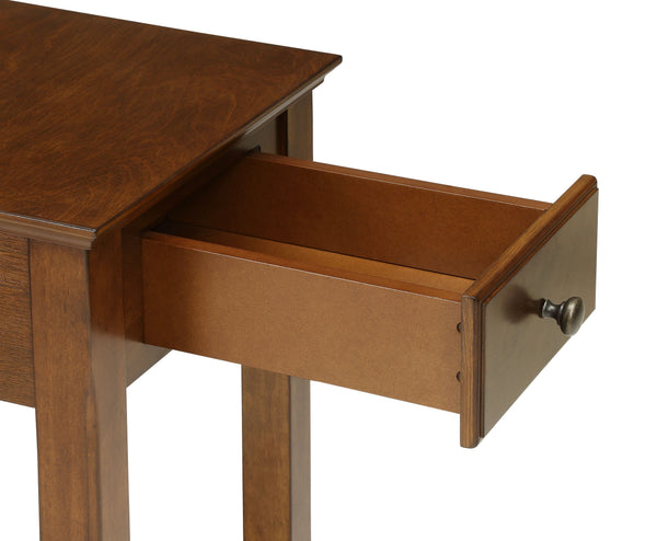 English Elm Bertie Walnut Finish Accent Table with Drawer & Open Shelf, Tapered Wooden Legs, Durable Design B2726P404287