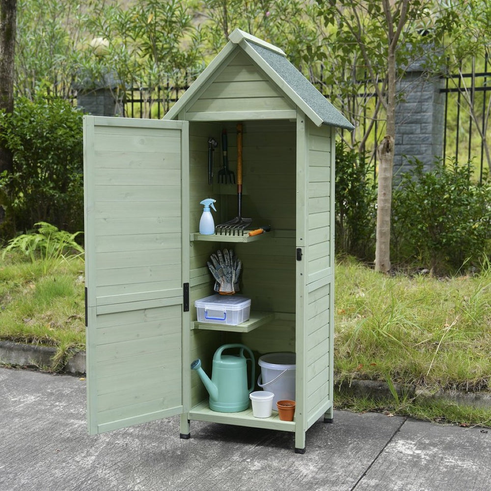 English Elm Outdoor Solid Fir Vertical Storage Shed with Lockable Door Asphalt Roof and Two Shelves W1431P483789