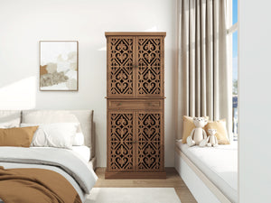 English Elm 4 Door Cabinet with Drawer, Anti-Topple Safety, 4 Adjustable Shelves, Metal Hinges, Compact 43" L W688P179032