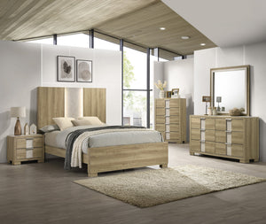 English Elm 1Pc Modern Queen Panel Bed With Integrated Lighting In Driftwood Finish - Minimalist Comfort & Style B2741S00318