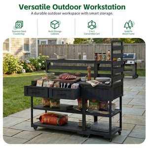 English Elm Topmax Modular Fir Wood Outdoor Kitchen Cart Stainless Steel Prep Station Black N717P417963B