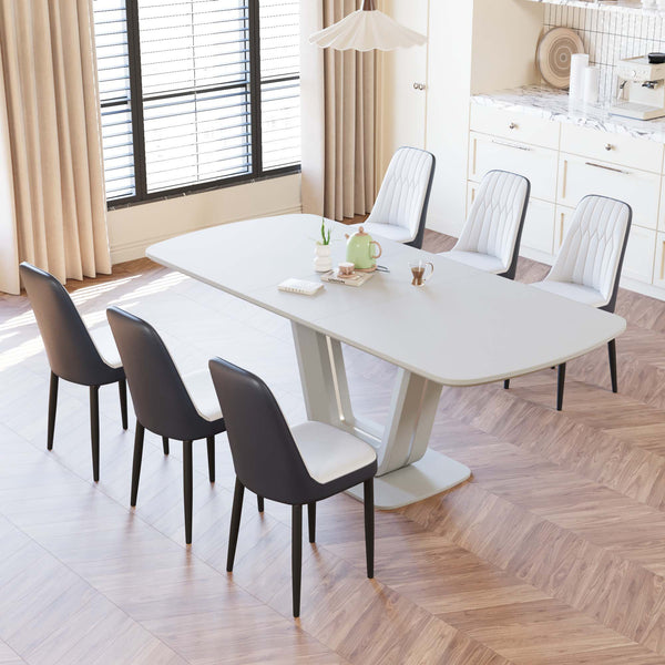 English Elm 62.99-78.74" Expandable Dining Table Set For 2-8 With 6 Padded Chairs – Stylish & Versatile Design! W2189S00717