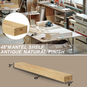 English Elm Fireplace Mantel - 48" Handcrafted Floating Wood Shelf With Rustic Aged Oak Finish For Display Decor T3210P391499