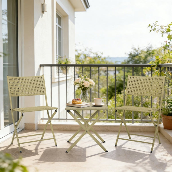 English Elm Patio Folding Bistro Set with E-coated Steel Frame for Balcony Garden Outdoor Dining Light Green T5880P492160