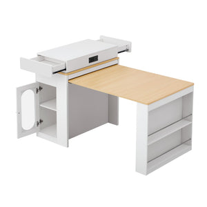 English Elm [video] Trexm Folding Bar Height Kitchen Island with Storage Drawers and Built-in Power Outlet XW000028AAK