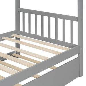 English Elm Twin House Bed Solid Pine Cottage Frame with Pull Out Trundle for Kids Bedroom Gray N708P309238E