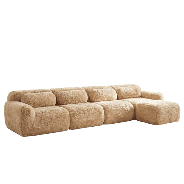 English Elm L-shaped Modular Plush Sectional Sofa with Cloud Foam Cushions for Cozy Living Spaces Light Khaki W714S01572