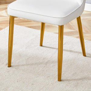 English Elm Table and Chair Set Marble Glass Top Gold Legs Pu Leather Seats Modern Dining White+Gold W1151S04635