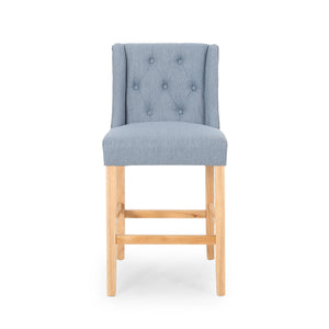 English Elm Christopher Knight Home® - Vienna Tufted Wingback Counter Stools Set of 2 — Elegant Fabric Seating, Button-Tufted Comfort, Durable Rubberwood Frame Light Blue+Natural 64853.00LBLU