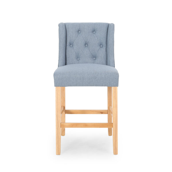 English Elm Christopher Knight Home® - Vienna Tufted Wingback Counter Stools Set of 2 — Elegant Fabric Seating, Button-Tufted Comfort, Durable Rubberwood Frame Light Blue+Natural 64853.00LBLU