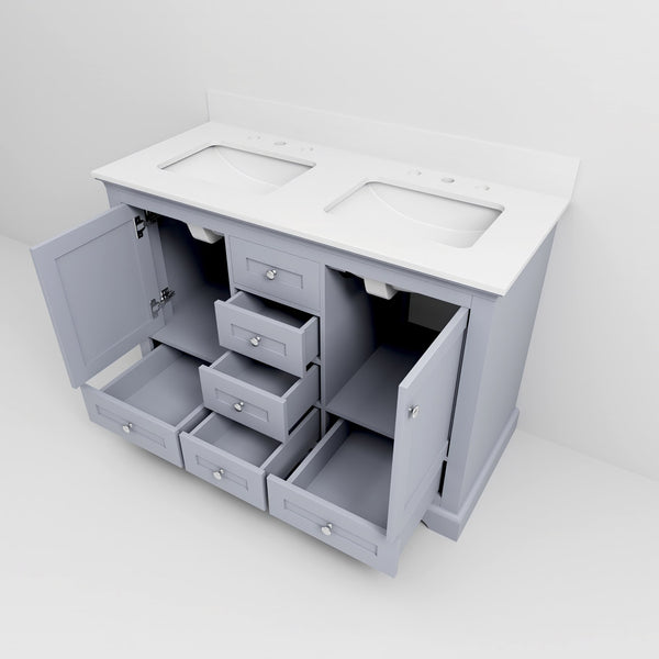 English Elm Dark Grey Double Bath Vanity 48" W x 22" D with Cultured Marble Top, Soft-Close Drawers & Storage B2731P258330