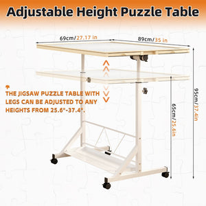 English Elm (white) Wooden Puzzle Table with Drawers Tilting Top Wheels and Protective Cover W2641P442535