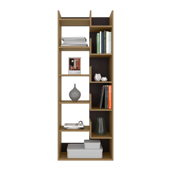 English Elm Magnolia Modern Geometric Bookcase Macadamia/Black – Space-Saving Engineered Wood Shelf, Stable Design B092P309163