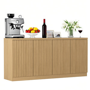 English Elm Buffet Credenza with Four Door Enclosed Shelving Natural Wood Finish Dining Hallway W409P327404