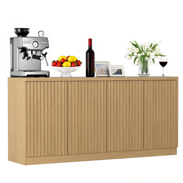 English Elm Buffet Credenza with Four Door Enclosed Shelving Natural Wood Finish Dining Hallway W409P327404