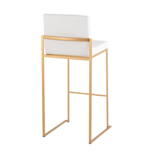 English Elm Fuji 30" Contemporary High Back Barstool Set Of 3 In Gold Steel & White Faux Leather - Chic Comfort B202P222203