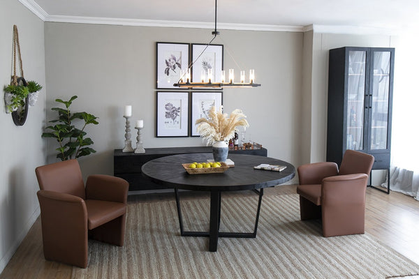 English Elm 63x63x31" Black Dining Table with Rounded Top & Overlapping Cross-Leg Frame, Seats 5 Stylishly W2078P293311