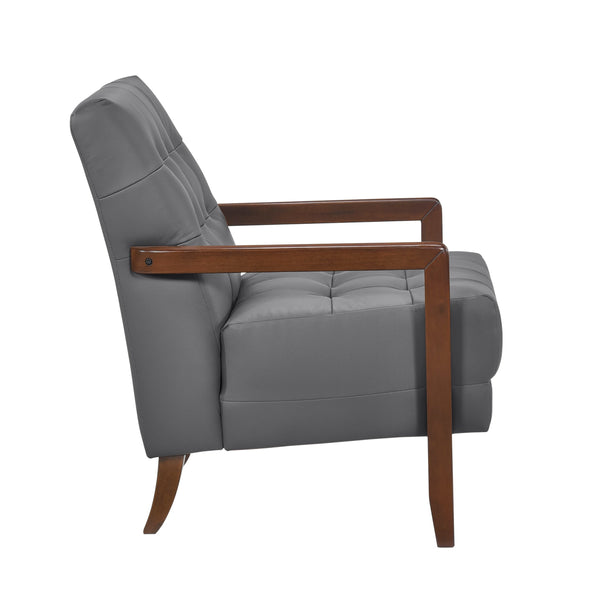 English Elm Modern Tufted Leather Accent Chair with Walnut Wood Frame, Upholstered Seat, Compact Stylish Design Dark Gray 28 L x 21 W x 25.75 H B011P271926