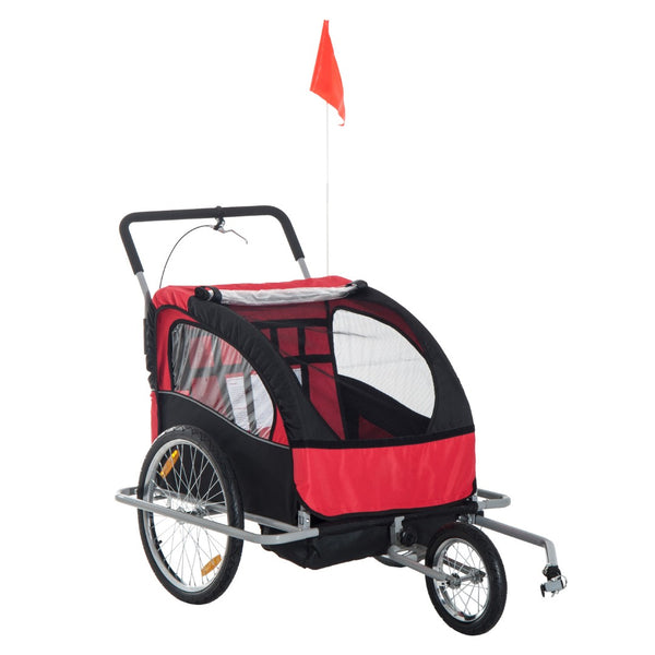 English Elm Aosom Three-wheel Kids Bike Trailer Dual Seat Foldable Cart with Safety Harness W2225P229356