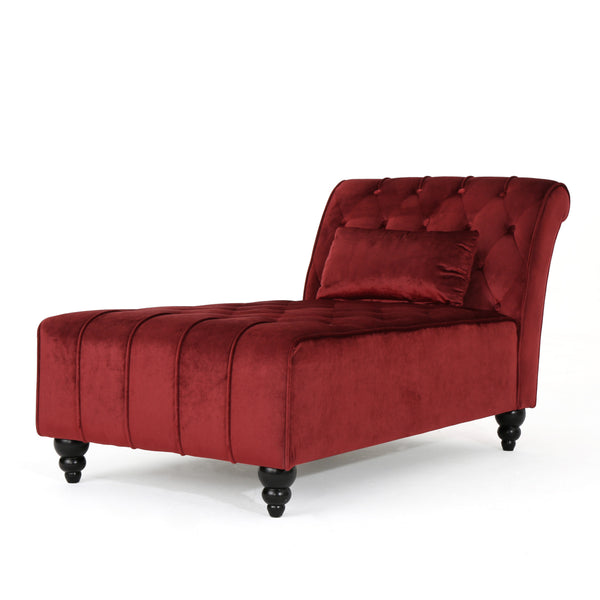 English Elm Christopher Knight Home® - TUFTED Chaise Lounge Garnet Velvet Upholstery - Plush 100% Polyester Seating, Birch Legs, Luxe Comfort 60129.00NVLTGARN