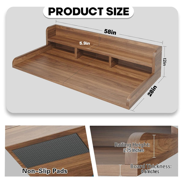 English Elm (58" Width) Walnut Finish Laundry Room Countertop Shelf Topper with Raised Edge and Divider W2641P446844