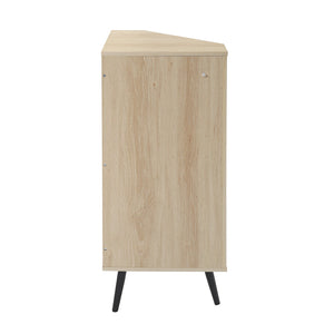 English Elm Corner freestanding rattan cabinet with metal base, slim corner shelf stand for living room space-saving storage and soft-touch black handle Natural W688P160490