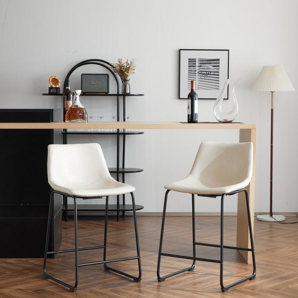 English Elm Christopher Knight Home® - (Set of 2) Vintage Cream & Black Counter Stools with Thick Cushion, Iron Sled Legs, Footrest — 24" Comfort N780P170743C