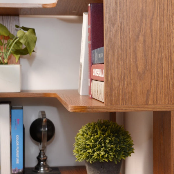 English Elm 90cm Five Tier L-shaped Corner Bookcase Open Wood Shelving Unit for Home Office W2899P444147