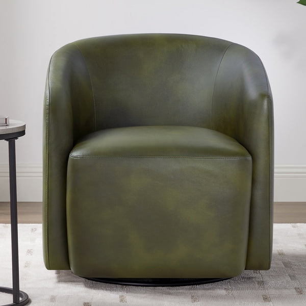 English Elm Ardena Fern Green Faux Leather Swivel Barrel Chair with Pocket Coil Seat, 360° Swivel, Compact Chic B050P322597