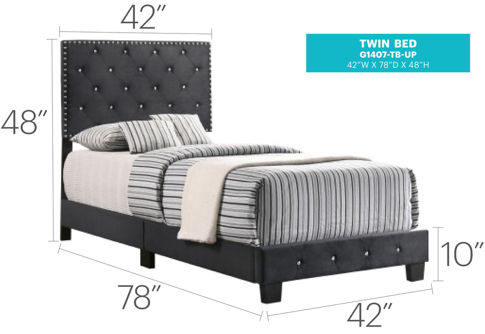 English Elm Chic Velvet Twin Bed Black — Sleek 47"H x 42"W x 77"D Twin for Kids & Guests, Sturdy, Easy Assembly B078108029