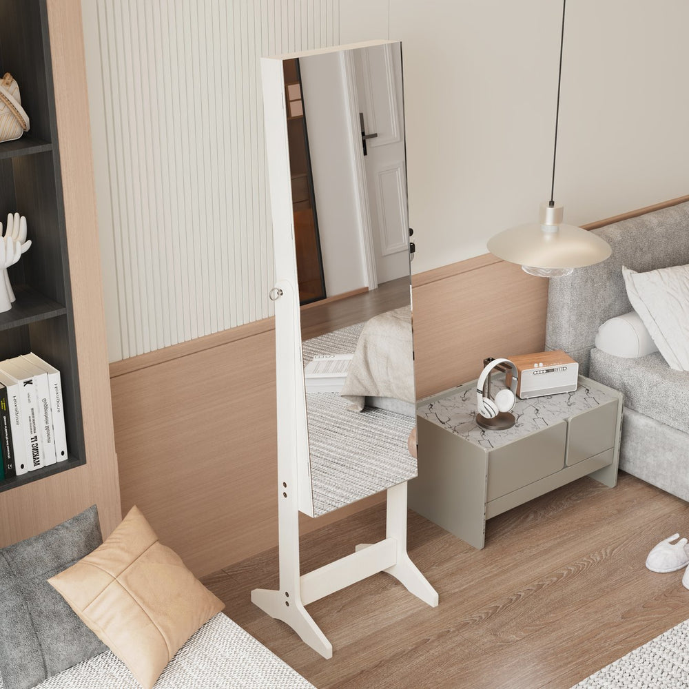 English Elm Jewelry Cabinet Armoire With Full-Length Mirror & Interior Lighting - Elegant Organizer With Lock W3406P340443