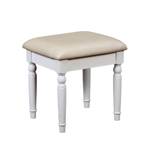 English Elm White Glam Vanity Set with Stool and Tri-Fold Mirror, Shimmer Inserts, Upholstered Stool, Drawers B2741P400818