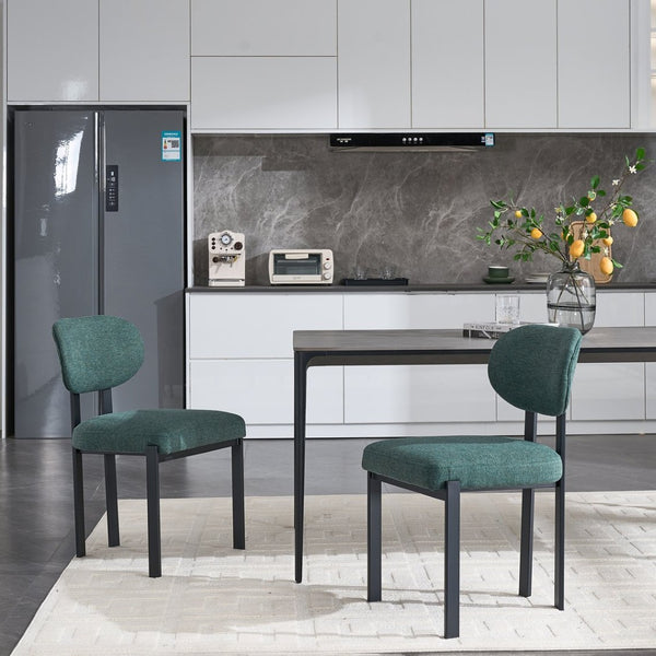 English Elm Modern Boucle Tufted Dining Chairs Set of 2 Mid-century Matte Leg Kitchen Seating Antique Green,Black W3244P296988