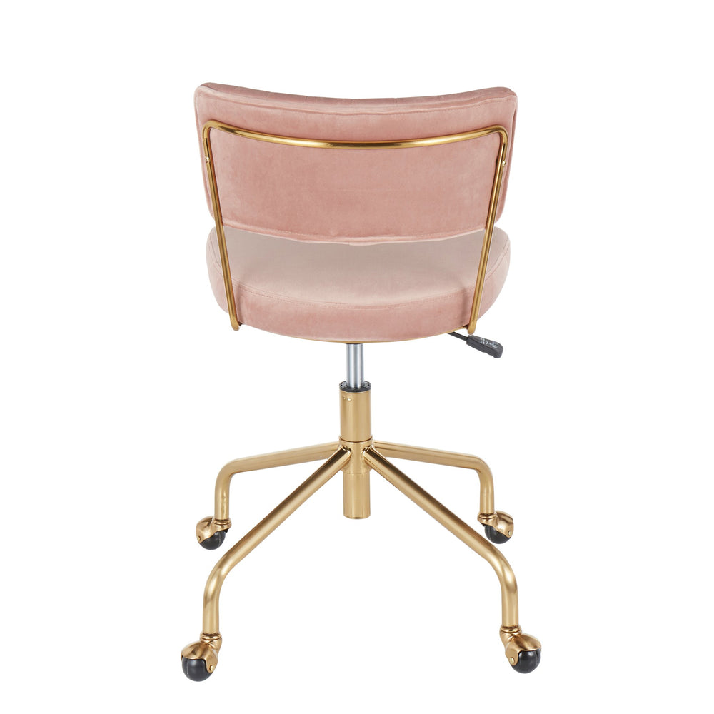 English Elm Tania Pink Velvet Task Chair with Gold Metal Frame — Contemporary Adjustable Swivel, Pleated Backrest B202P223926