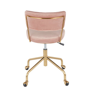 English Elm Tania Pink Velvet Task Chair with Gold Metal Frame — Contemporary Adjustable Swivel, Pleated Backrest B202P223926
