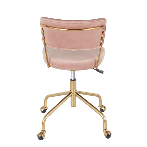English Elm Tania Pink Velvet Task Chair with Gold Metal Frame — Contemporary Adjustable Swivel, Pleated Backrest B202P223926