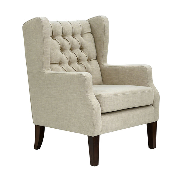 JLA Home Madison Park - Button Tufted Wing Chair with Linen Woven Upholstery, Tufted Back, Sloped Arms & Tapered Legs FPF18-0435