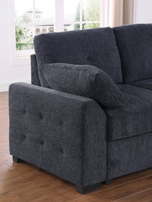 English Elm Nyhan Upholstered Corner Sectional with Pull-Out Loveseat and Storage Chaise, Chenille Elegance Dark Gray B102S00078