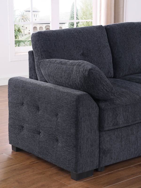 English Elm Nyhan Upholstered Corner Sectional with Pull-Out Loveseat and Storage Chaise, Chenille Elegance Dark Gray B102S00078