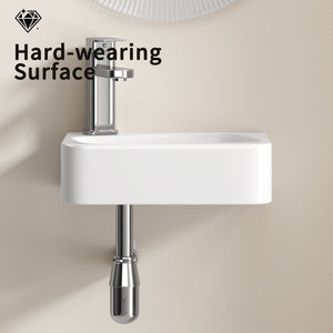 English Elm Floating Wall Mounted Ceramic Bathroom Sink Compact Rectangle White Porcelain Vanity W3402P362900