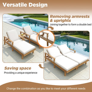 English Elm Trexm Acacia Wood Outdoor Chaise Lounge Recliner with Thick Cushions for Patio Pool Beige,Light Teak N715P423341D