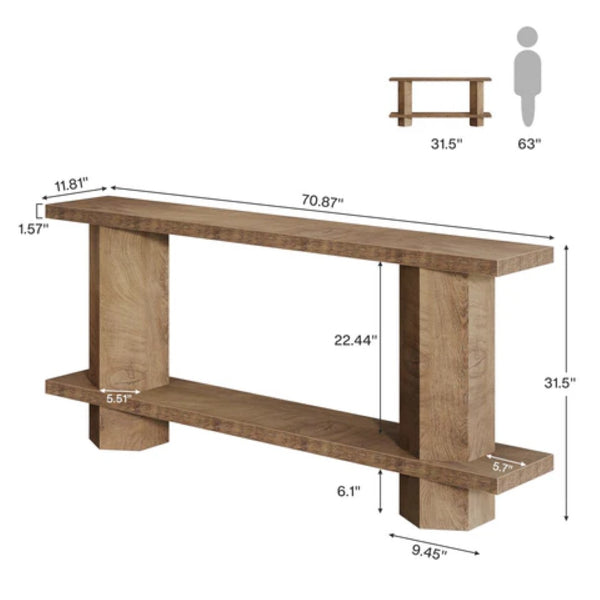 English Elm Hall Console Table Industrial Rustic Two Tier Wood Tone Metal Frame Entryway Sofa T3971P452679